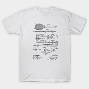 Tennis Racket Vintage Patent Hand Drawing T-Shirt